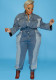 Plus Size Women Denim Wash Color Block Casual Jumpsuit