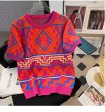 Summer Short Loose Contrasting Color Trendyknitting Top Short-Sleeved T-Shirt