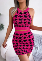 Spring/Summer Fashion Houndstooth Crop Top Bodycon Skirt Two Piece Set Women's Clothing