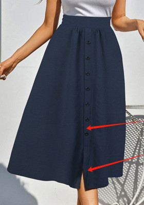 Women's Solid Button A-Line Skirt