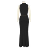 Women's Solid Color Round Neck Sleeveless Top and Long Skirt Two Piece Set