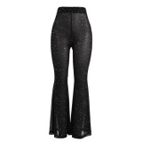 Women's Sexy Beaded See-Through Mesh Wide Leg Pants