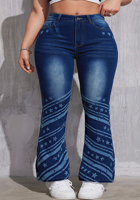 Women's Spring Fashion Street Casual High Waist Printed Stretch Casual Denim Pants