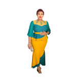 Africa Plus Size Women Contrast Beaded Dress Two Piece Set