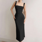 Women Spring knitting Lace-Up Strap Maxi Dress