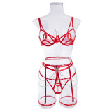 Women See-Through Lip Chain Temptation Valentine's Day Sexy Lingerie Two-piece Set