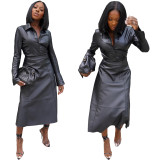 Women Top+skirt pu Leather two-piece set