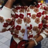 Women Flower Ribbed Long Sleeve Jacket