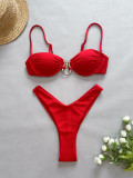 Solid Color High Waist Bikini Sexy Two Pieces Women's Swimsuit