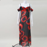 Women's Sexy Strap Printed Chiffon Swing Chic Elegant Beach Dress For Women