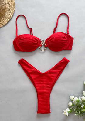 Solid Color High Waist Bikini Sexy Two Pieces Women's Swimsuit