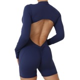 Zip Sports Fitness Low Back Hollow Quick-Drying Jumpsuit One-Piece Yoga Wear