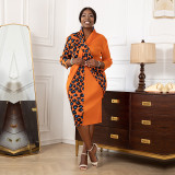 Women's Leopard Print Color Block Trendy Plus Size Slim Fit Dress