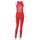Spring Women's Solid Color Sexy Low Back Metal Buckle Fashion Sports Yoga Jumpsuit