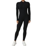 Zip Ong-Sleeved Fitness Sports Tight Fitting Yoga Jumpsuit