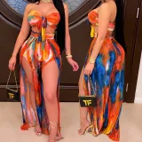 Women's Sexy Printed Irregular Strapless Two-Piece Skirt Set