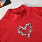 Rhinestone Heart Hollow Crop T-Shirt Short Skirt Fashion Casual Two Piece Set For Women