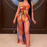 Women's Sexy Printed Irregular Strapless Two-Piece Skirt Set