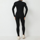 Zip Ong-Sleeved Fitness Sports Tight Fitting Yoga Jumpsuit