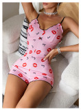 Heart Printed Sexy Straps Jumpsuit Women's Home Clothes