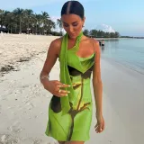 Women's Spring Fashion Print Sexy Low Back Straps Bodycon Dress