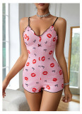 Heart Printed Sexy Straps Jumpsuit Women's Home Clothes