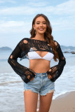 Women Spring Summer Beach Cover Up Solid Bell Bottom Sleeve Knitting Top