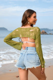 Women Spring Summer Beach Cover Up Solid Bell Bottom Sleeve Knitting Top