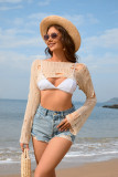 Women Spring Summer Beach Cover Up Solid Bell Bottom Sleeve Knitting Top