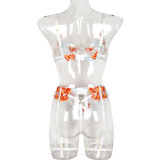 Women's Flower Embroidered Sexy Bikini Garter Three-Piece Lingerie Set