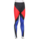 Women's Print Contrast Color Tight Fitting Casual Sports Yoga Butt Lift Trousers