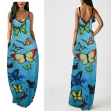 Women Sleeveless Strap Printed Beach Dress