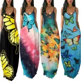 Women Sleeveless Strap Printed Beach Dress