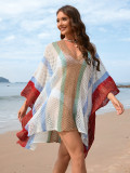 Plus Size Women Patchwork Hollow Loose Bikini Cover Up Beach Dress