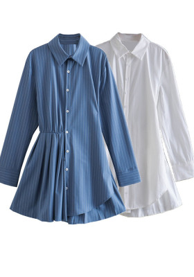 Summer Women's Comfortable Casual Patchwork Pleated Short Shirt Dress