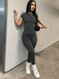 Casual Round Neck Short Sleeve T-Shirt Tight Fitting Pants Spring Women's Sports Two-Piece Set