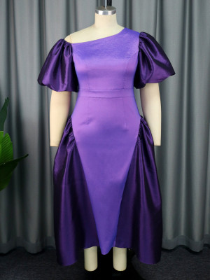 Women's Puff Sleeve Colorblock Formal Party Dress