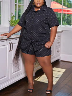 Short Sleeve Shirt And Shorts Casual Plus Size Two Piece Set