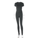Casual Round Neck Short Sleeve T-Shirt Tight Fitting Pants Spring Women's Sports Two-Piece Set
