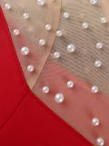 Round Neck See-Through Beaded Flare Sleeve Sexy Peplum Dress