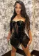 Women Sexy Sequined Mesh See-Through Irregular Slit Strapless Mini Dress