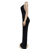 Women Solid Hollow Backless Sleeveless Maxi Dress