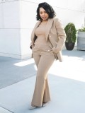 Women Solid Button Blazer Jacket + Pants Two-piece Set