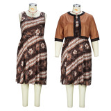 Plus Size Women Printed Dress and Jacket Two-Piece Set