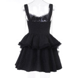 Summer Chic Black Strap Slim Lace-Up A-Line Party Dress