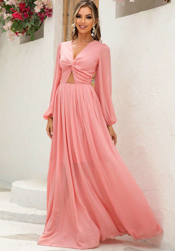 Women's Knot Cutout Balloon Sleeve Long Dress