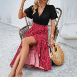Women's Spring/Summer Chic Contrast Color V-Neck Dress
