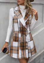 Women's Fashion Plaid Long Vest Turndown Collar Sleeveless Blazer