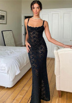 Women Off Shoulder Sexy See-Through Lace Strap Dress