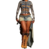 Washed And Distressed Denim High Waist Zipper Patchwork Detachable Tight Fitting Fashion Skirt